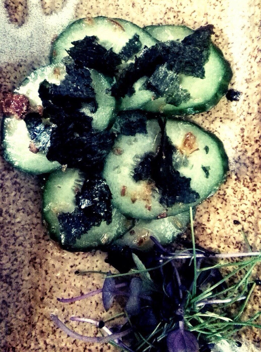 RamenDublin's tweet photo. Today's complimentary appetiser: Cucumber salad with seaweed  fried onions and ponzu sauce #veggies #tasty #dublin #salad #dublinfood https://t.co/aDWbDYIhBy