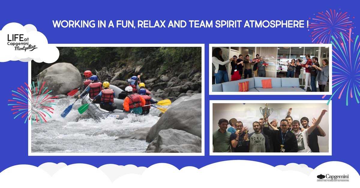 Fin de notre découverte. Afterworks,soirée gaming,sorties rafting, tournois en ligne...A #CapgeminiMontpellier ça fait partie du quotidien😀