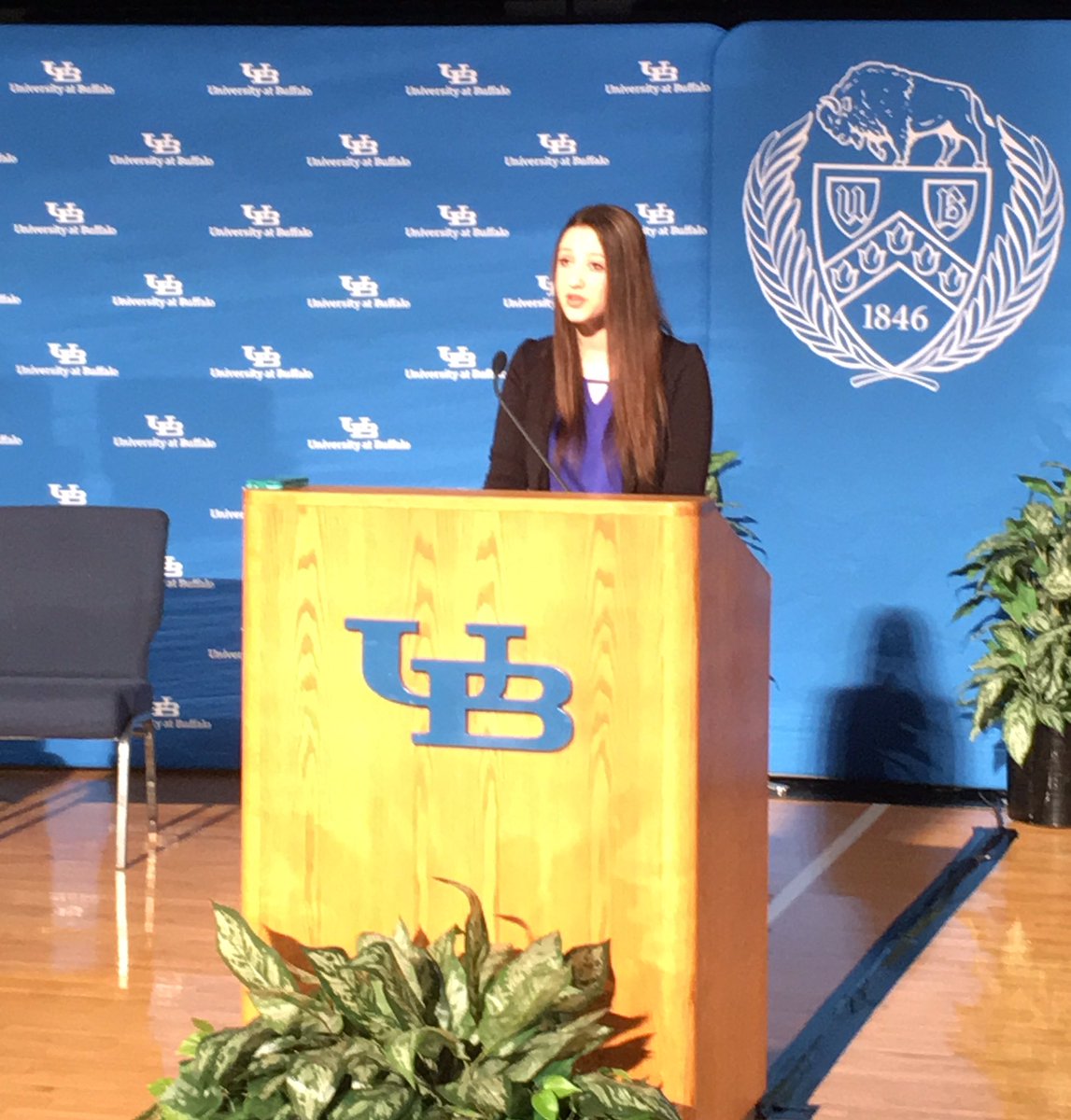 UBDirector's tweet photo. Admitted Student Day 2017 is here! Dry run - student speaker, Libby Walker. very exciting!! #ubuffalo #ubadmissions https://t.co/7DtJVYEvYe