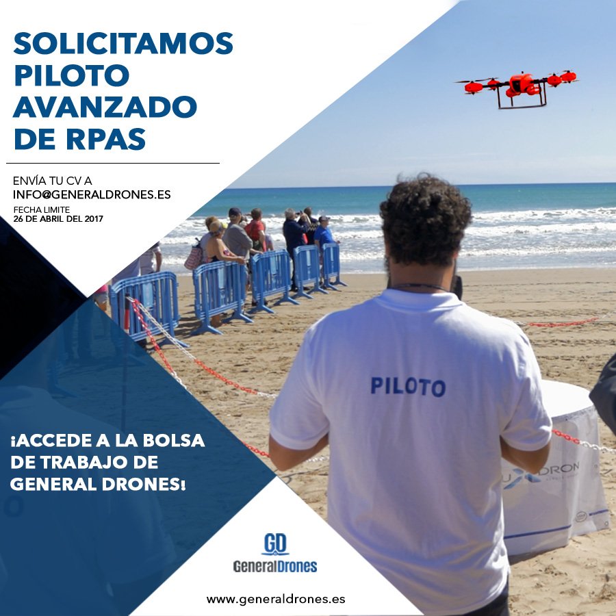 generaldrones's tweet photo. #TRABAJO INTERNACIONAL
Para piloto avanzado de #RPAS (#dron)
#Empleo en #Valencia  
¡Envíanos tu CV a info@generaldrones.es! https://t.co/tin68o3pA7