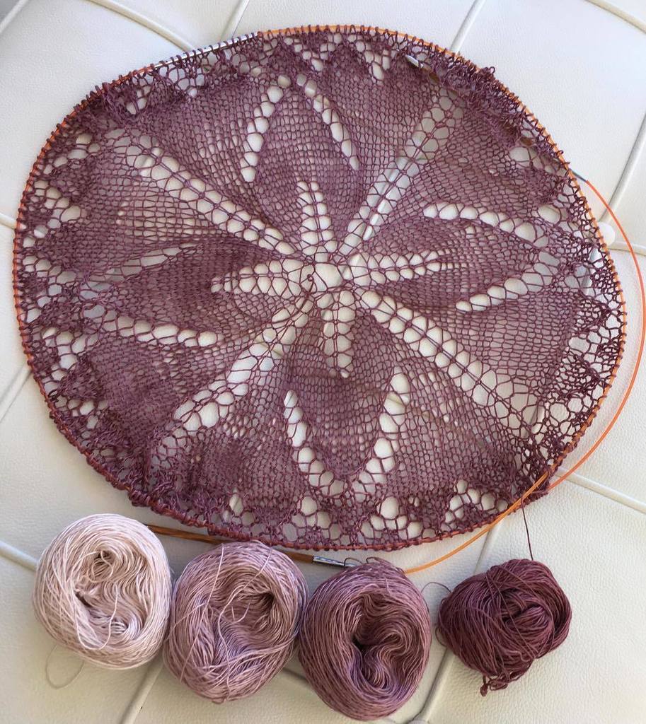 Artyarns's tweet photo. Silken Transitions Kit in Rose Colorway, working on Bull's Eye Vest #artyarns #knittersofinstgram #silk https://t.co/jjLI5eO4WJ