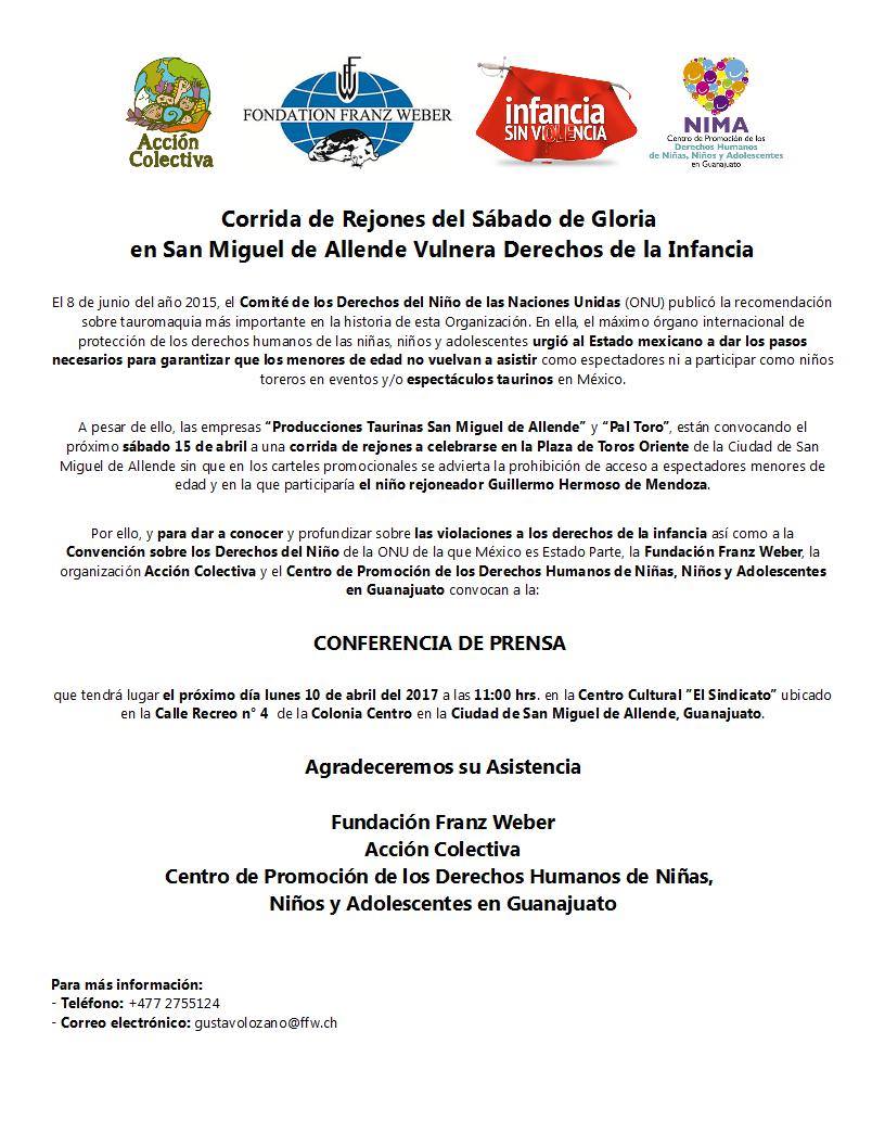 ISVMexico's tweet photo. Rueda de Prensa. Corrida de Rejones viola Derechos de Niños en San Miguel de Allende. #InfanciaSINviOLenciaMx, #InfanciaSINviOLEnciaGTO https://t.co/83OKT9Kgyc