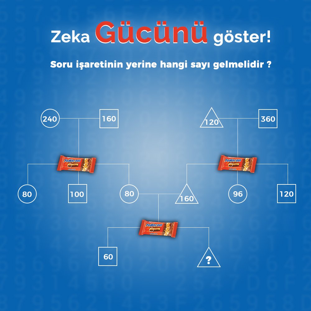SarayPowernut's tweet photo. Soru işaretinin yerine hangi sayı gelmelidir? 

Doğru cevabı bulan ilk 5 kişiye birer kutu Powernut hediye!

#Powernut #güçsende https://t.co/0kHQSwyhRB