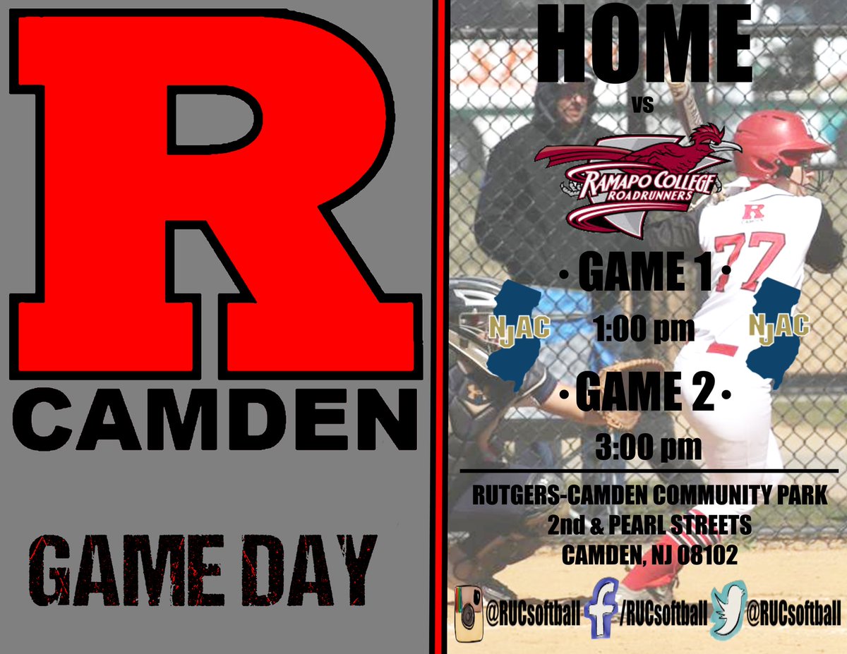 It's GAME DAY! We continue <a href="/NJACSports/">NJAC Sports</a> play today @ HOME vs <a href="/RCNJSoftball/">Ramapo Softball</a> . Come pack the stands at 1 &amp; 3. | <a href="/Rutgers_Camden/">Rutgers–Camden</a> <a href="/Mtrible/">Mark Trible</a> <a href="/cpsj/">Courier-Post</a>