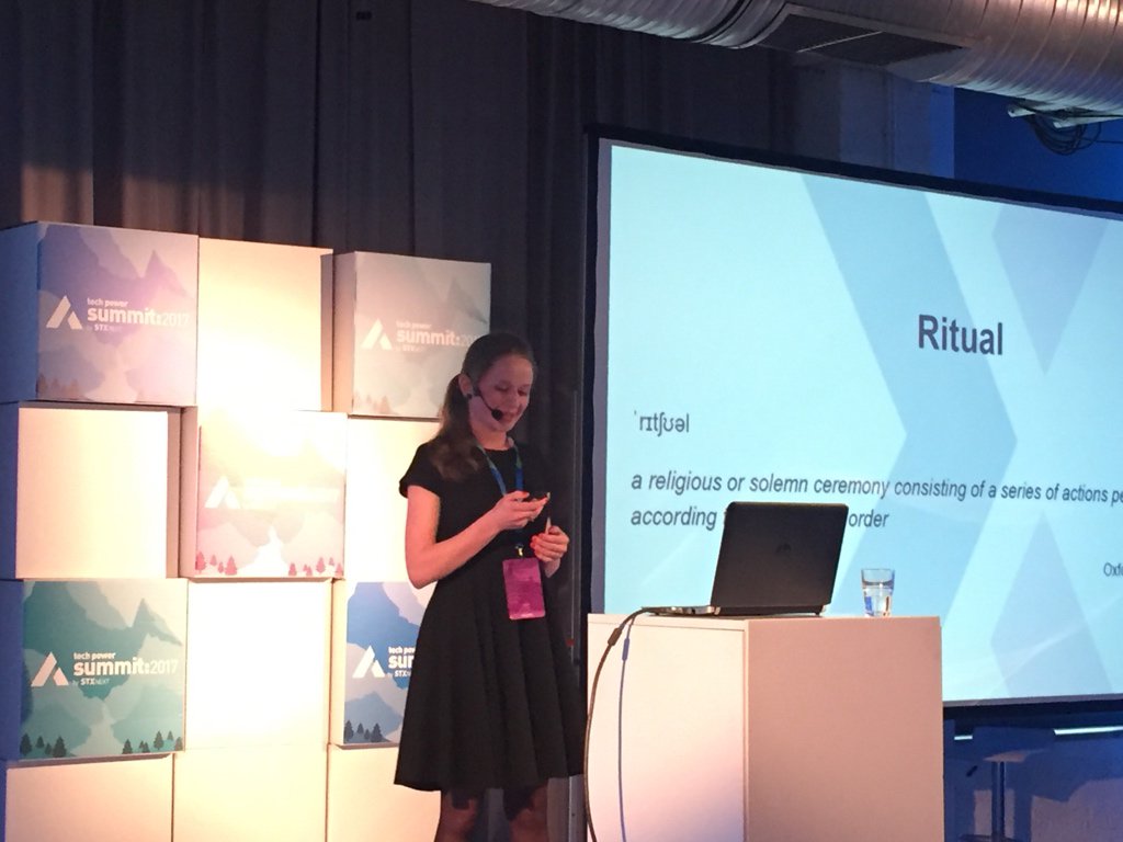 STXNext's tweet image. Do we need #Scrum rituals? Dominika Brzezińska on stage now. #TechPowerSummit2017