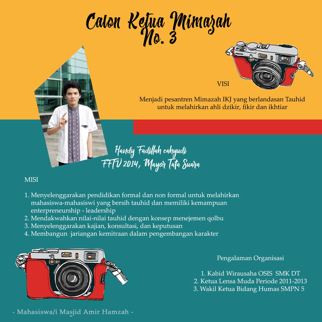 Mimazahikj's tweet photo. Dan ini dia calon nahkoda kita yg ktiga, Abang Handy dari fakultas film &amp; tv 2014, yuk dtang &amp; ramaikan 10 April ini https://t.co/T4kjQIhaTh
