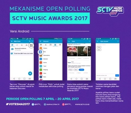 Mekanisme Cara Vote SCTV MUSIK AWARDS 2017 via BBM yuk vote RizkiRidho supaya masuk nominasi