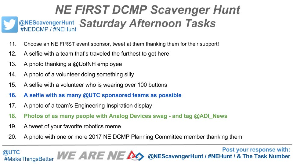 Here are your 10 Afternoon Tasks! Happy Hunting :) #omgrobots #NEDCMP #NEHunt