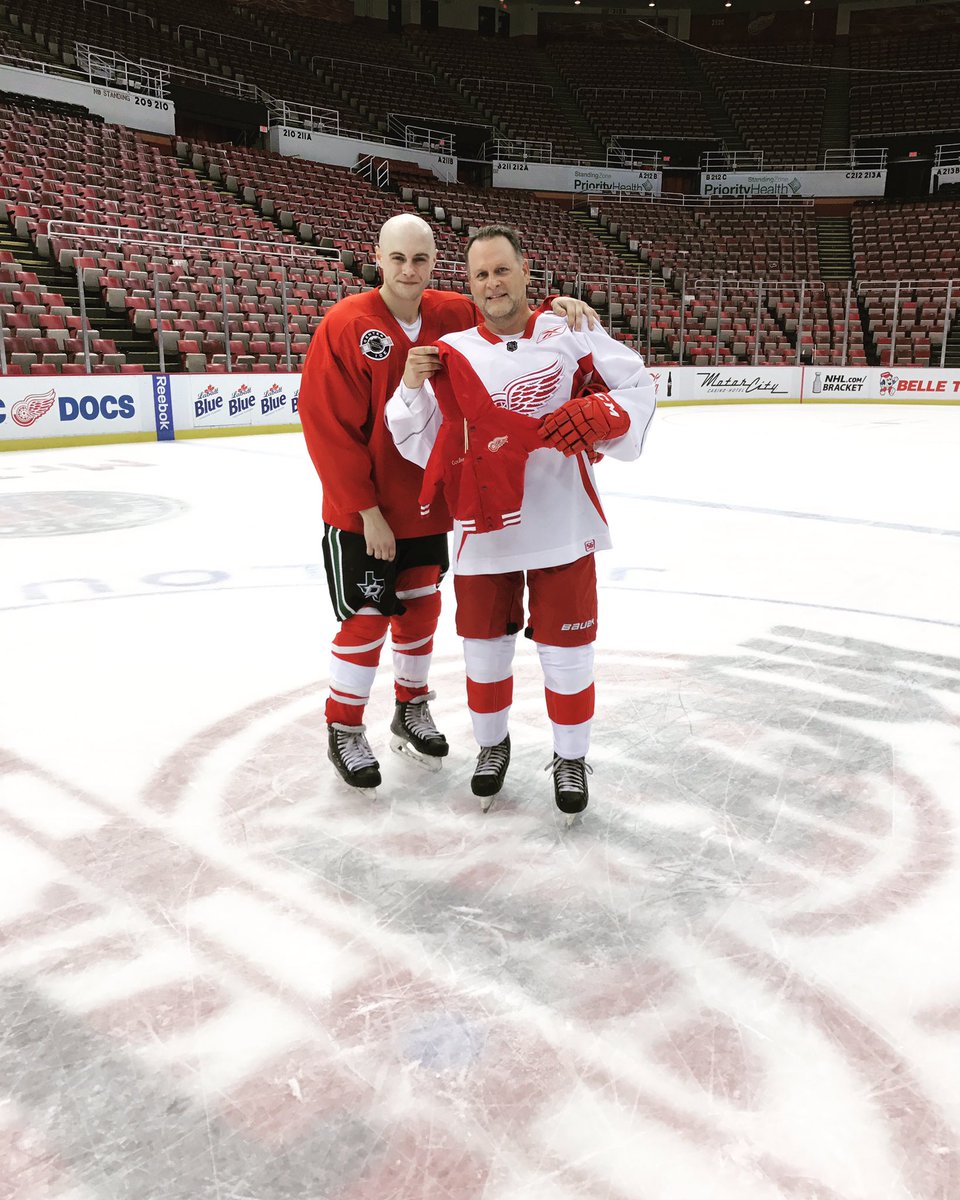 My last skate at Joe Louis Arena with my son, Luc, who wore this jacket 25  years ago on this same spot. @detroitredwings #farewelltothejoe, image size:960x1200