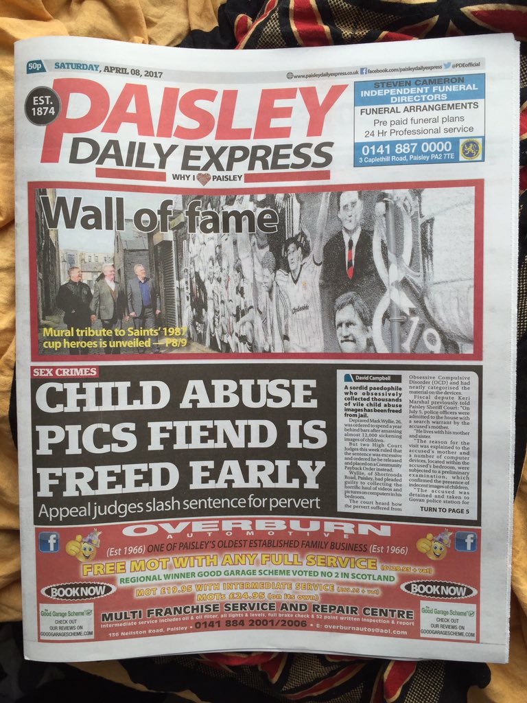 mark_worst's tweet photo. My @saintmirrenfc mural on the front page of @PDEofficial today https://t.co/XwOg8o9hZx