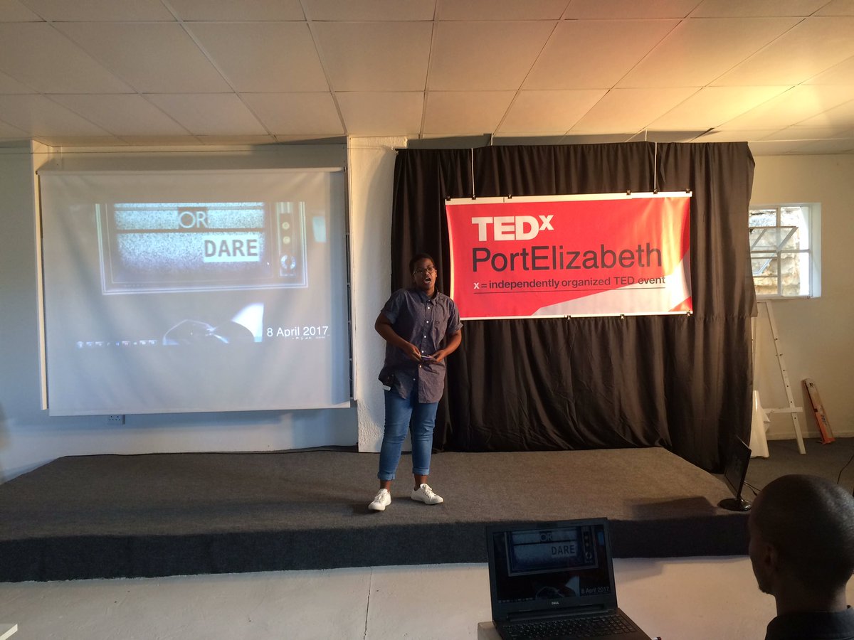 MyPE's tweet photo. Siv talks 'Truth or Dare' at TEDxPortElizabeth - #TEDxPLZ https://t.co/EQay5GgTWw