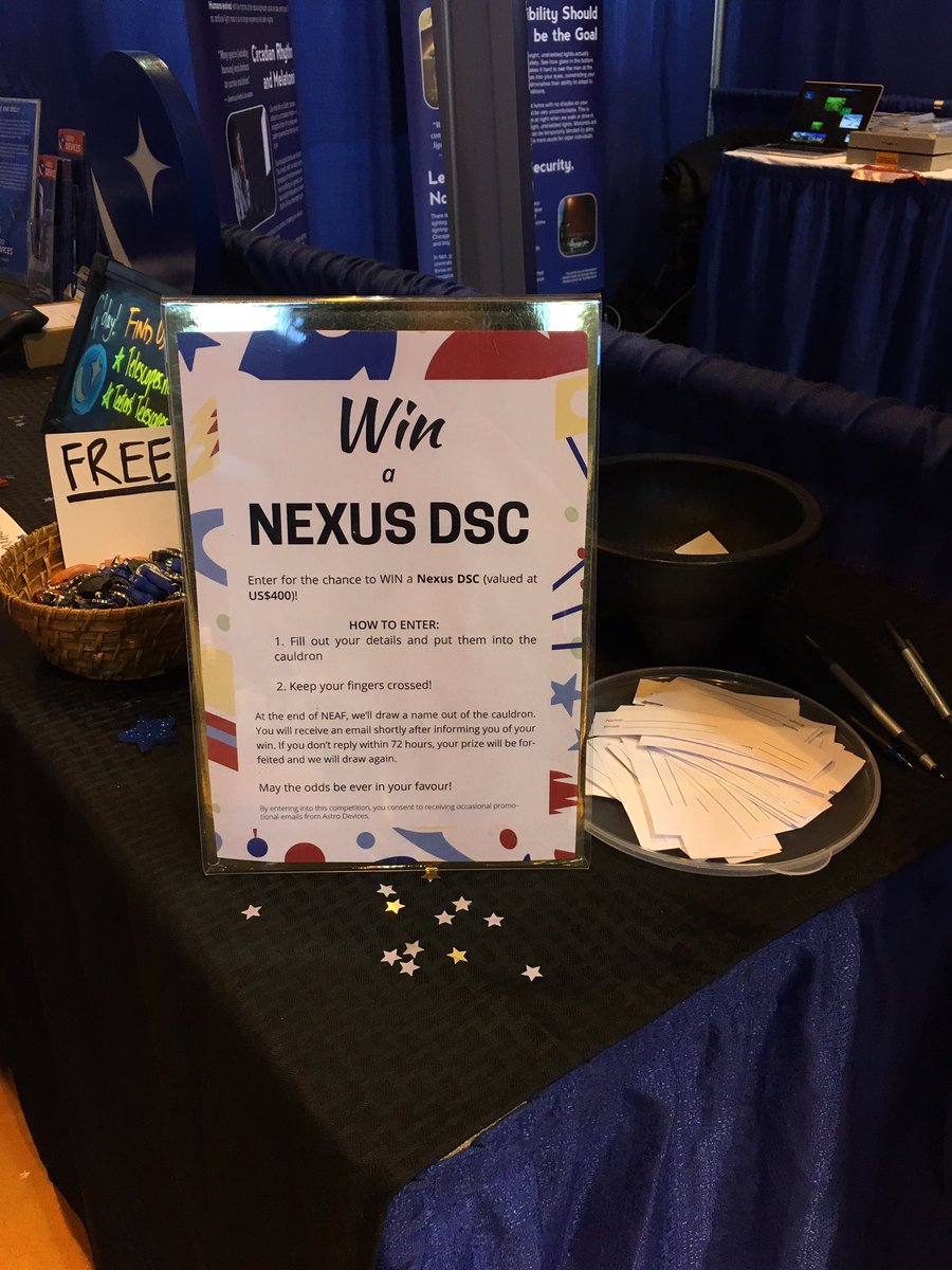 AstroDevices's tweet photo. We're at #NEAF! Come stop by for free flashlights, the chance to win a #NexusDSC &amp; more! Booth 219, next door to @WHCameraTele   #NEAF2017 https://t.co/pVXsm3hlET