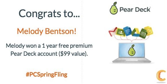 PledgeCents's tweet image. Congratulations to Melody Bentson for winning a subscription to @PearDeck in our latest contest, #PCSpringFling! #edchat #teaching #edtech