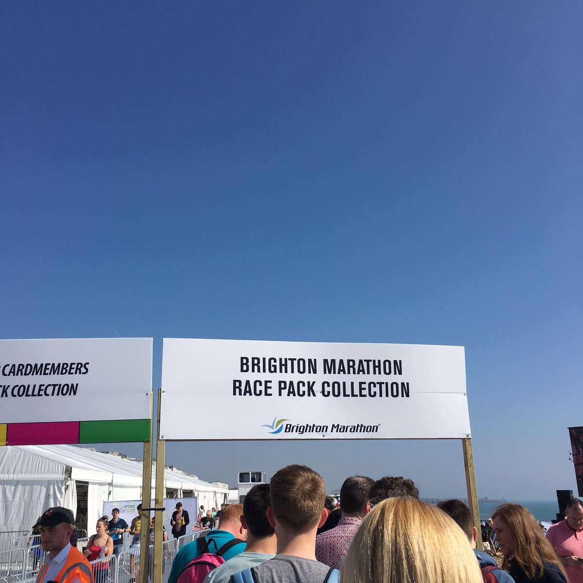 katemclean's tweet photo. In #queue for @BrightonMarathn #racenumber & #timingchip. Questioning #sanity. Again. https://t.co/cK5fAb5ZYd