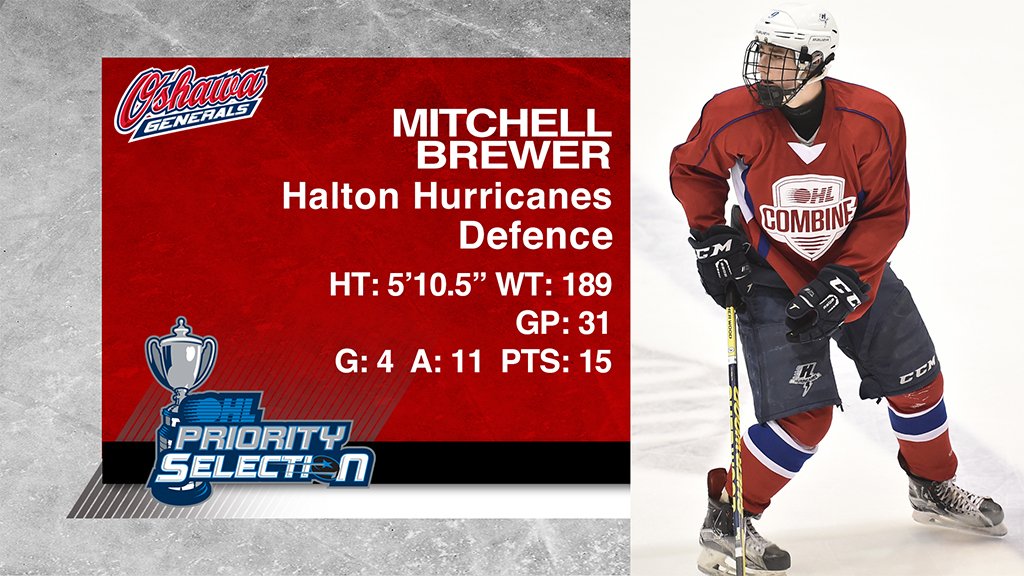 Congrats Mitchell Brewer <a href="/HometownHockey/">Ontario Minor Hockey</a> <a href="/HurricanesPuck/">MM Halton Hurricanes</a> selected 15th overall <a href="/Oshawa_Generals/">Oshawa Generals</a> in 2017 #OHLDraft: bit.ly/2o9URax
