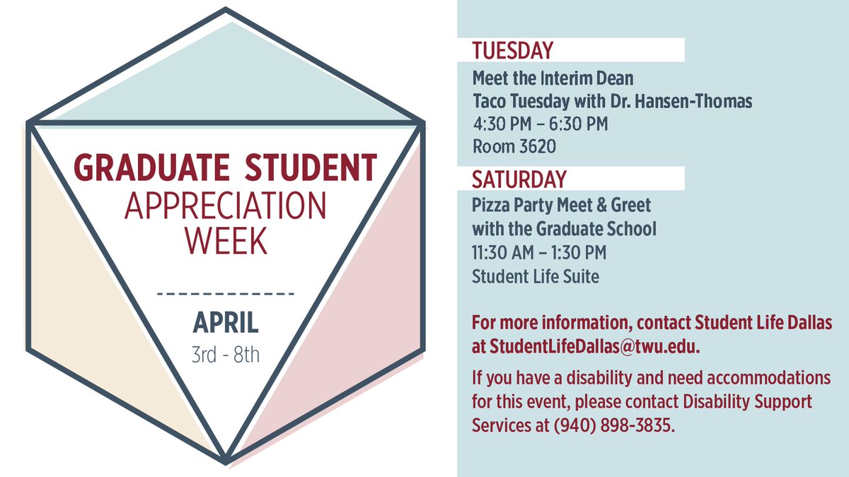 TWUDalStuLife's tweet photo. Free pizza AND networking opportunity? Today is your last chance to meet with Dr. Hansen-Thomas for #GraduateAppreciationWeek! https://t.co/dkiBbeZPqC
