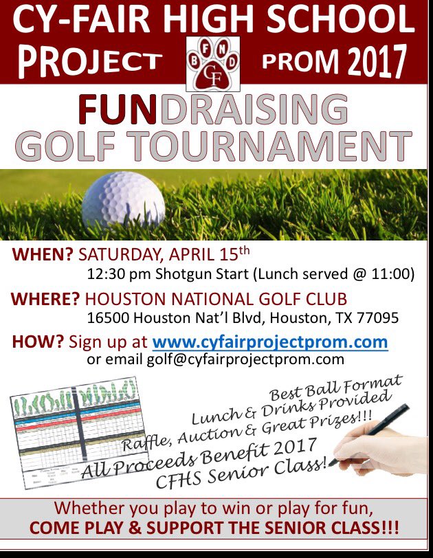 CyFair2017's tweet photo. Wouldn't you rather be playing golf? Get team together for our Tournament next weekend Discount for students/faculty @CyFairISD @CyFairJoel https://t.co/BXqtD8FAou