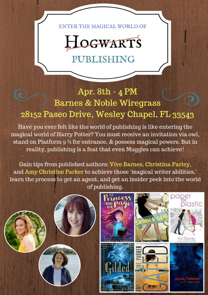 BNWiregrass's tweet photo. Gain writing tips &amp; Enter the Magical World of Publishing with @amychristinepar @ViviBarnes and @ChristinaFarley #BNWiregrass TODAY @ 4pm https://t.co/ZKVbSwN6ki