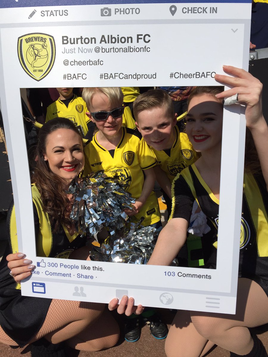 CheerBAFC's tweet photo. Selfie board fun with our Burton fans!! ⚽️🎉 #bafc https://t.co/2LBesOyCcH