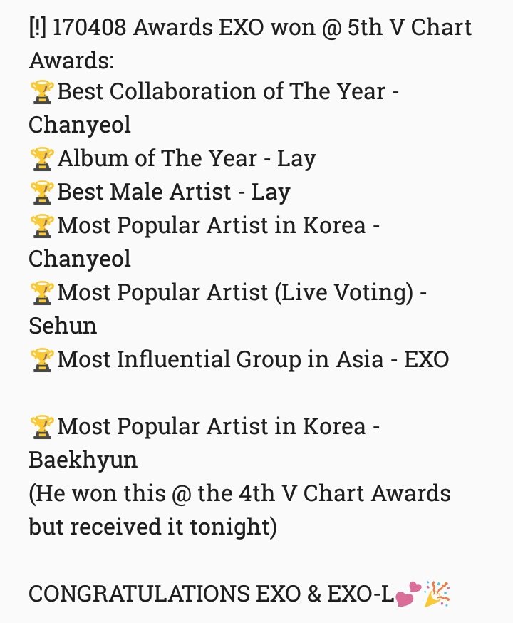 4th V Chart Awards Exo