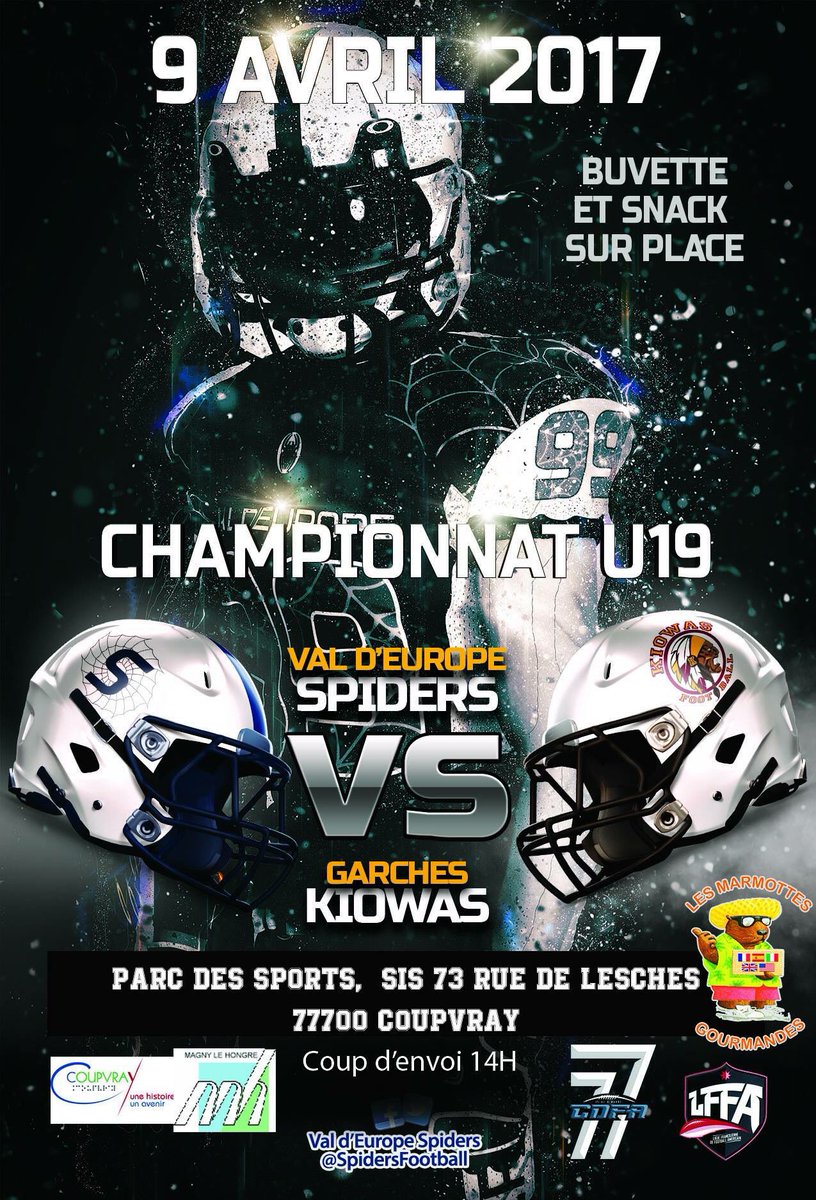Pour la 4ème journée du championnat IDF U19 les Juniors joueront contre les Kiowas, dimanche à 14h à Coupvray ! #SpidersFootball 🕷🏈