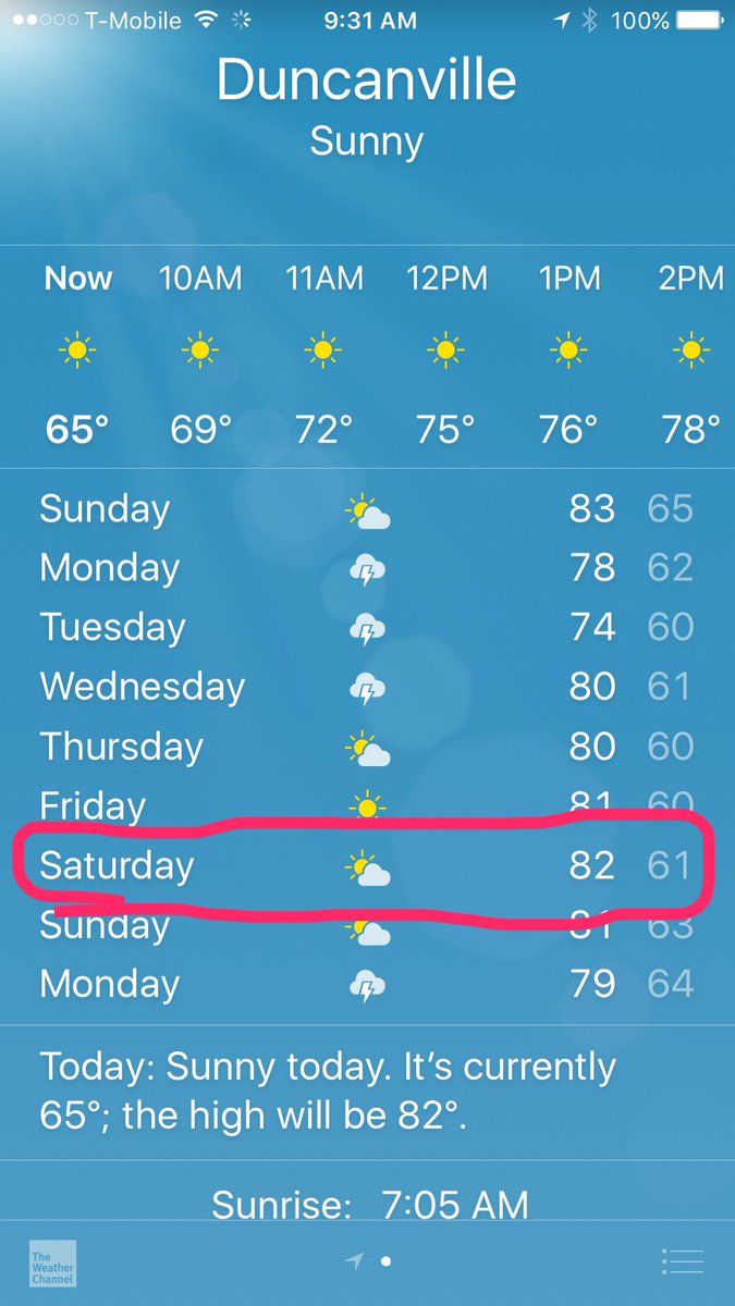 DSwitchStrtMkt's tweet photo. Check out the gorgeous forecast 1 week from today!! Enjoy it at the market!! Come see us! 9am-3pm Main St, Duncanville #3rdanniversary https://t.co/FUL3eLNUFO