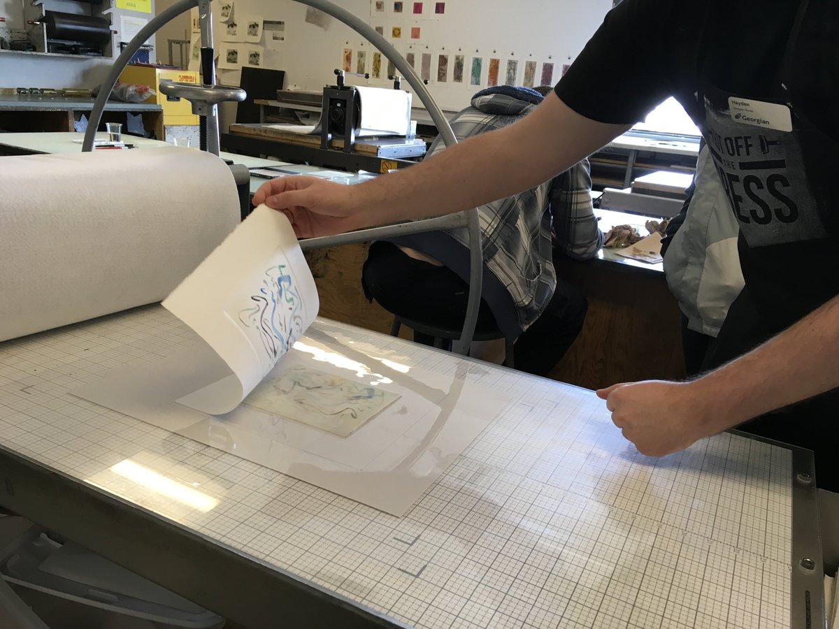 Waterbased monotypes hands on drop in workshop <a href="/georgiancollege/">Georgian College</a> #GCopenhouse #fineart #printmaking