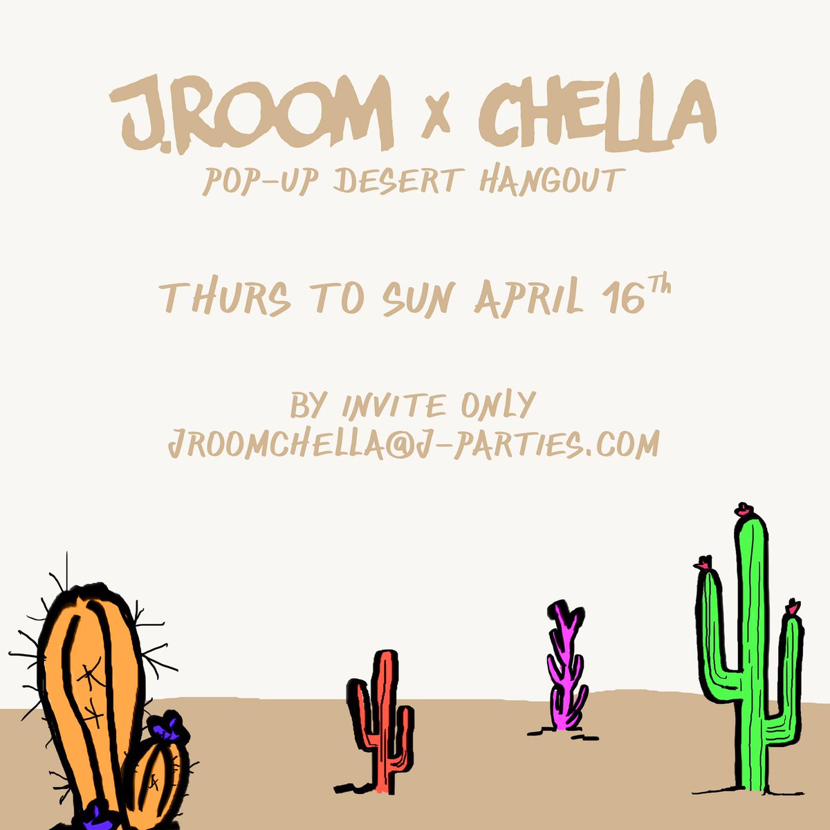 J_Parties's tweet photo. Excited to kick off our https://t.co/Drss0DtwUS '17 season of events in a few days at Coachella - see you in the desert! 🌵🇺🇸 #JROOMxCHELLA https://t.co/ePaPXiXtWG
