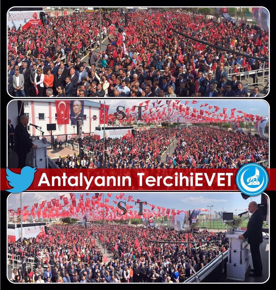 Antalya'lı CAN'larımızın Sesi;Sesimiz Oldu.
Liderimiz BAHÇELİ'nin Gür Seslenişi 
EVET Diye Cevap Buldu.
Vatanımızın Bölünmezliği için EVET.