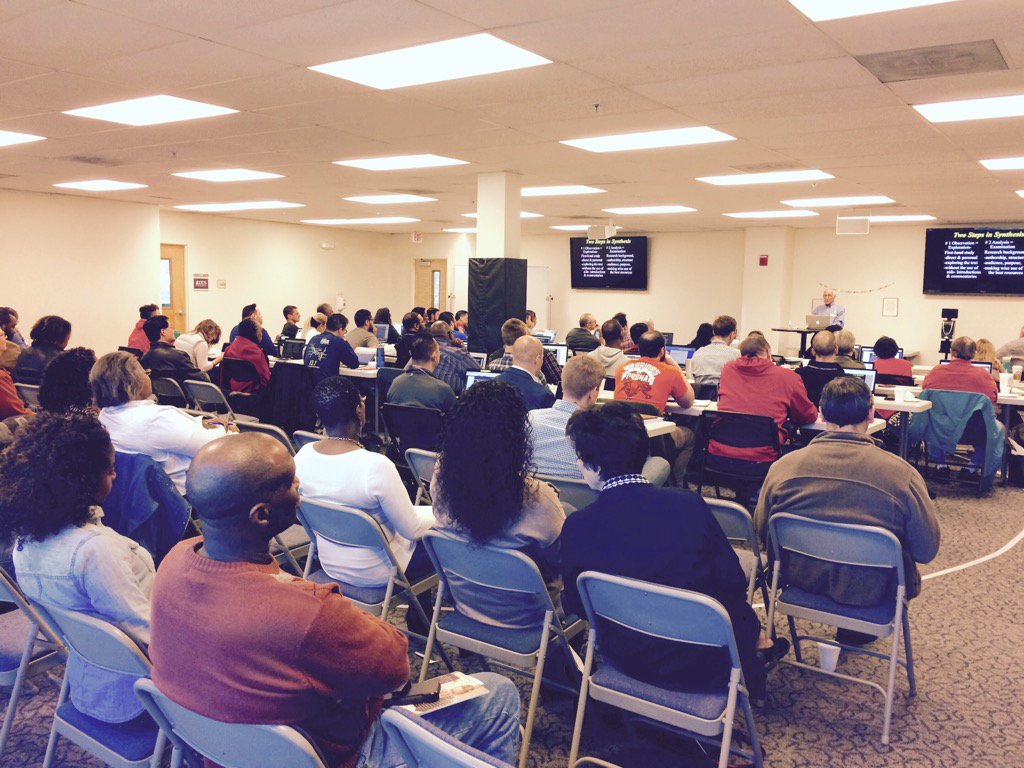 DallasSeminary's tweet photo. Pushing triple digits (students + guests) in our #DC campus Bible Study Methods class for our Preview Day! #All66 https://t.co/wjYGAYrB6z