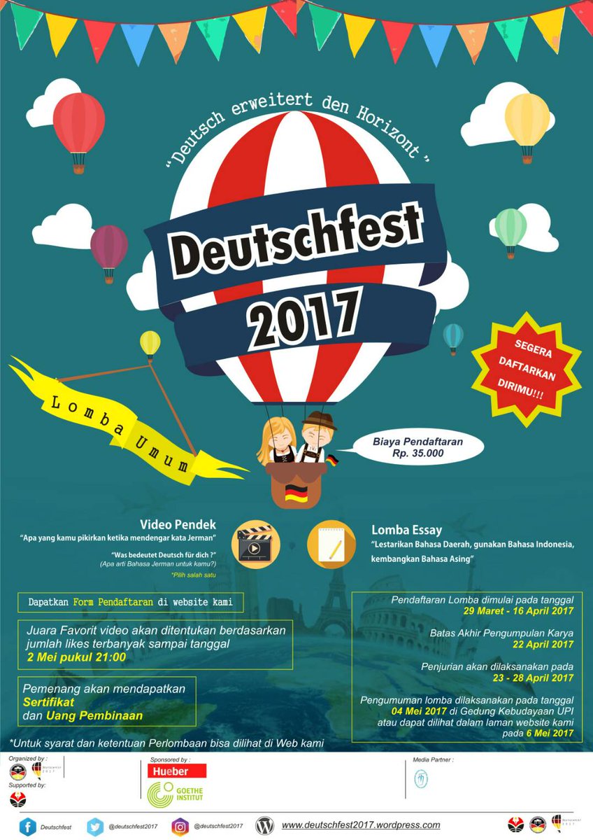 Tunjukan karyamu dlm kompetisi nasional!
Pendaftaran smp 16-4-17
Batas pengumpulan karya smp tgl 22-4-17
Utk info selengkapnya cek web kami