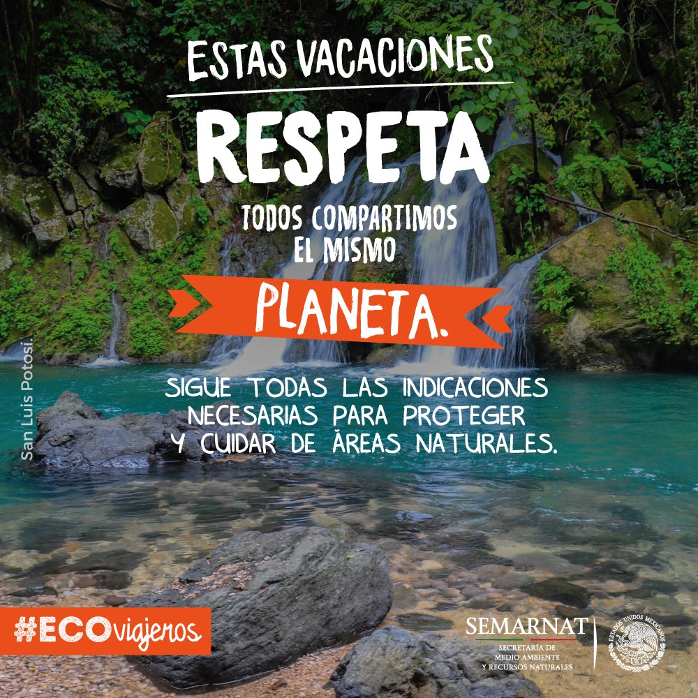 SEMARNAT_mx's tweet photo. Es Año Int. del #TurismoSostenible. En estas vacaciones respeta cada lugar y espacio natural que visites. Somos #ECOviajeros 🌎 🐢 🐠 🐺 🌵 🌿 https://t.co/aZlCJTXVUl