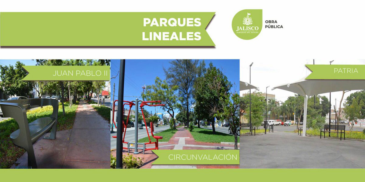 ObrasEnJalisco's tweet photo. Espacios para ejercitarte en la ciudad hay varios, los construimos para ti. Visita los #ParquesLineales que hay en la ZMG. Disfrútalos. https://t.co/j0VDwH6r2G