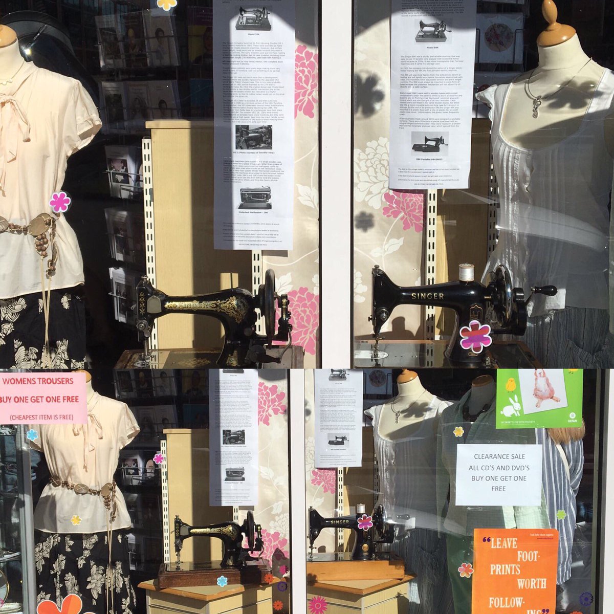 Vintage singer sewing machines on display at Oxfam Shirley