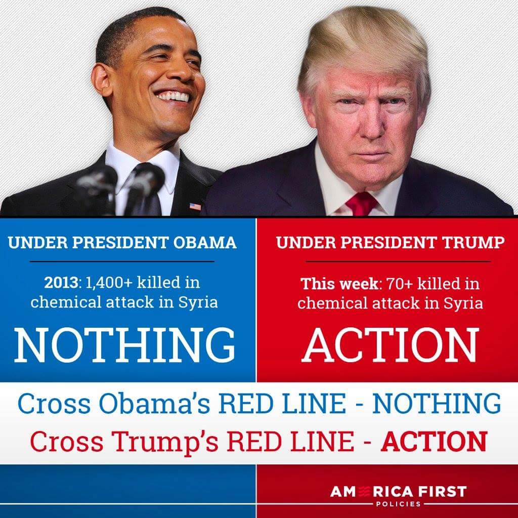 juhhhjgghk's tweet photo. Trump has done more in one day than Obama in 8 years. We finally have a leader back in The White House!! #SyriaAirstrike #saturdaymorning https://t.co/PalN3dL39e