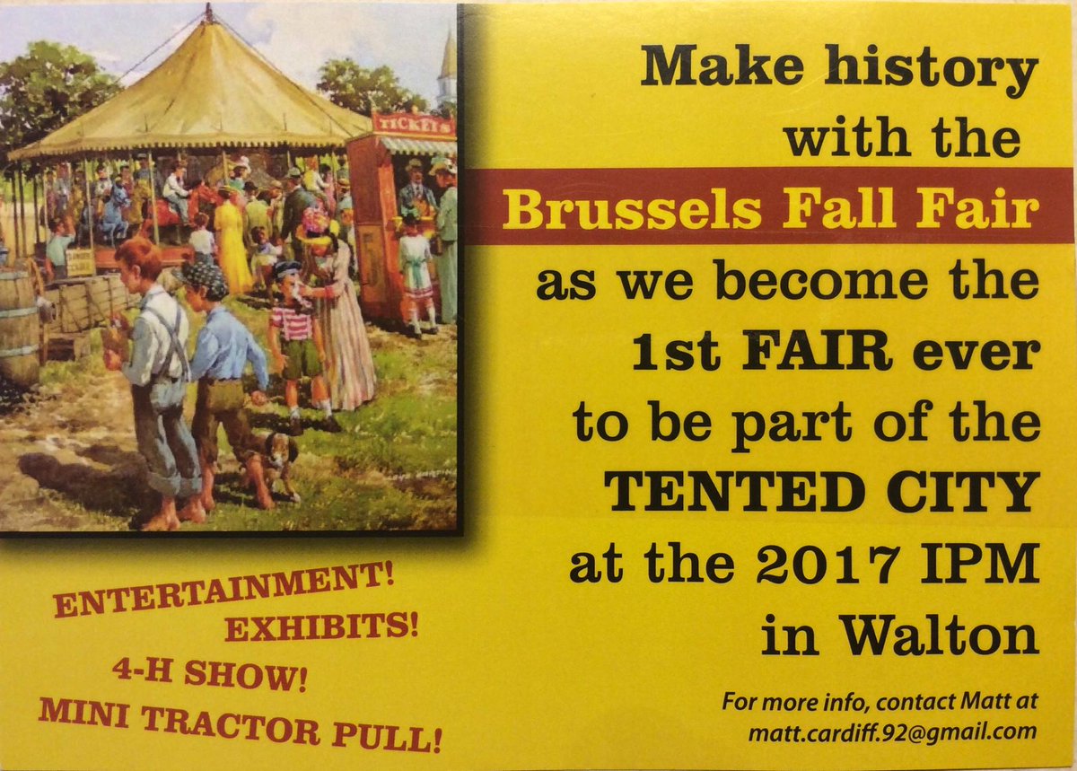 onwestcoast's tweet photo. Brussels Fall Fair is the 1st fair to join the tented city at the International Plowing Match! https://t.co/UZ5ehznfPm @IPM2017  #IPM2017 https://t.co/odC5DYQVfr