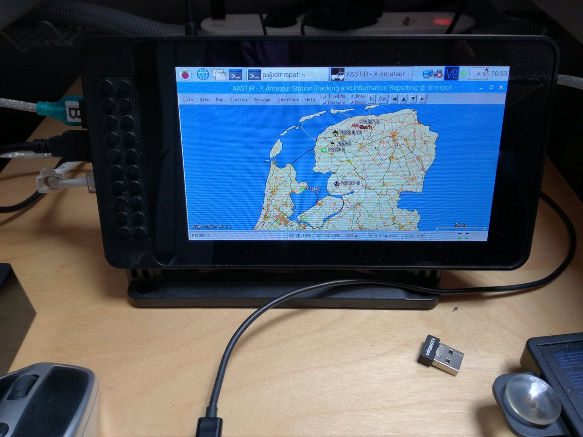 deoverwinning's tweet photo. Running #Xastir #Digi-ned and #APRSD on a #RaspberryPi with touchscreen. #hamradio #AX25 https://t.co/E27QA4sKEE