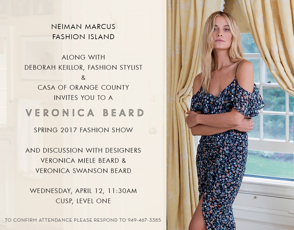 brokeintheOC's tweet photo. Neiman Marcus Veronica Beard Spring 2017 Fashion Show April 12th, 11:30am at @FashionIsland #OrangeCounty #RSVP https://t.co/RdcGSChO3e https://t.co/sWDRo1J5nm