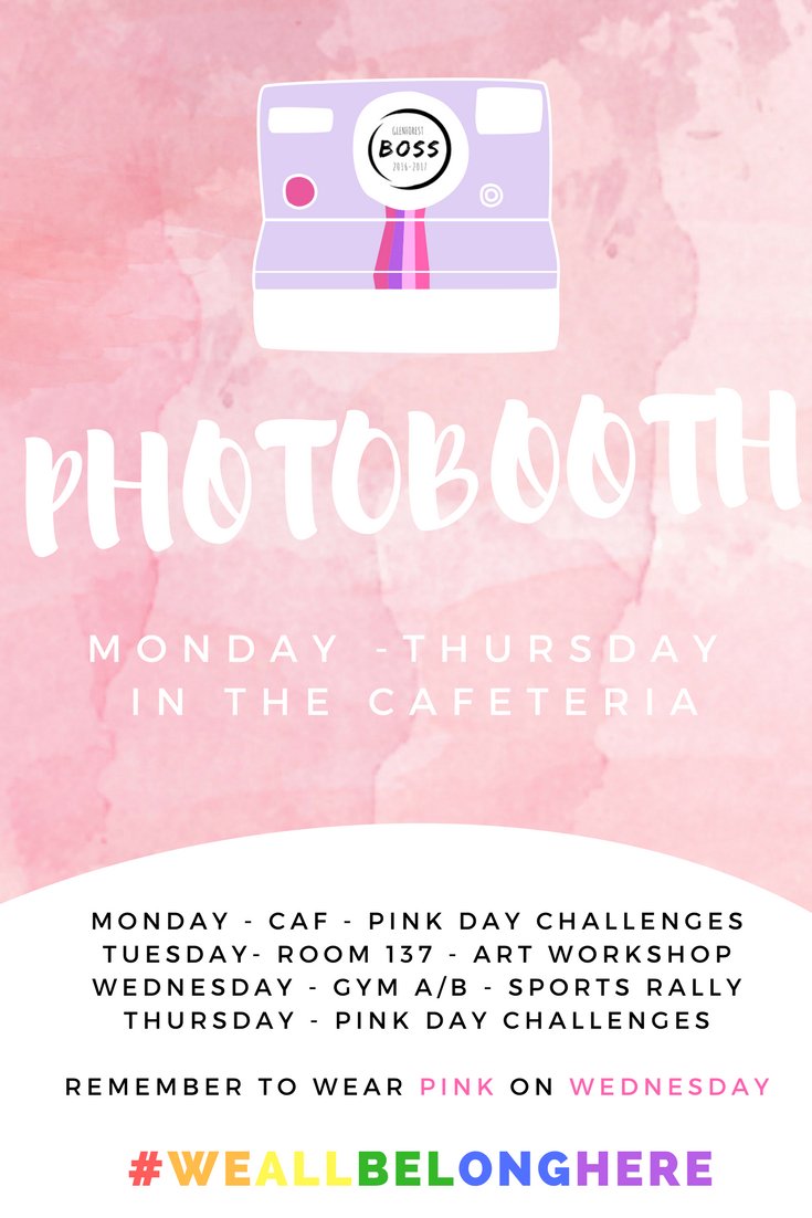 Come out ALL WEEK to the CAF to take photos at our PINK WEEK PHOTO BOOTH!! We're so excited for the week!!! #WeAllBelongHere <a href="/GlenforestSS/">Glenforest SS</a>
