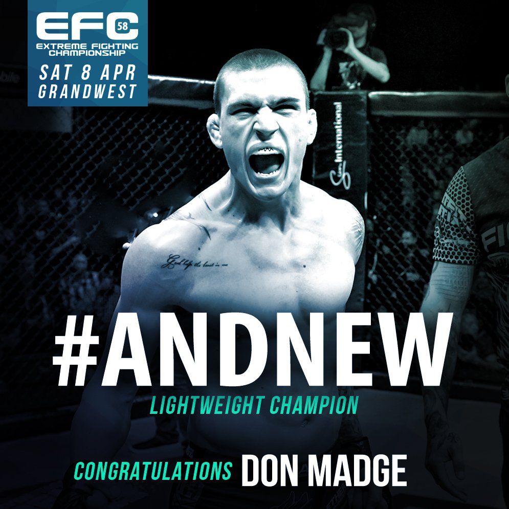 EFCworldwide's tweet photo. #ANDNEW EFC LIGHTWEIGHT CHAMPION @DonMadgeMMA #EFC58 https://t.co/Ys8JrCndvl