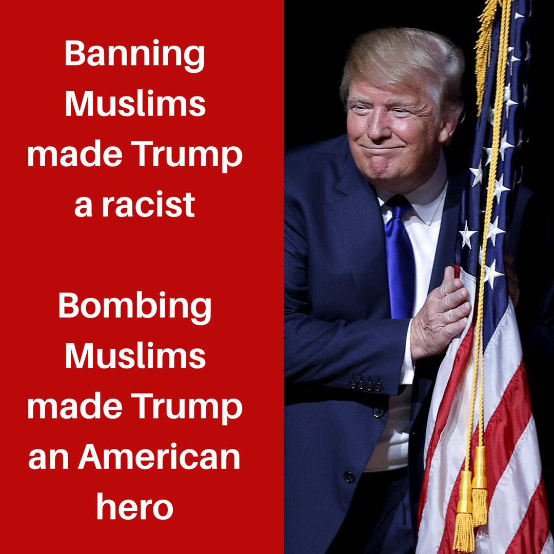 elenafedotova's tweet photo. Banning Muslims made Trump a racist.
Bombing Muslims made Trump an American hero
#SyriaAirstrike #hypocrisy #MakeAmericaBombAgain https://t.co/wZwTPsg8ab