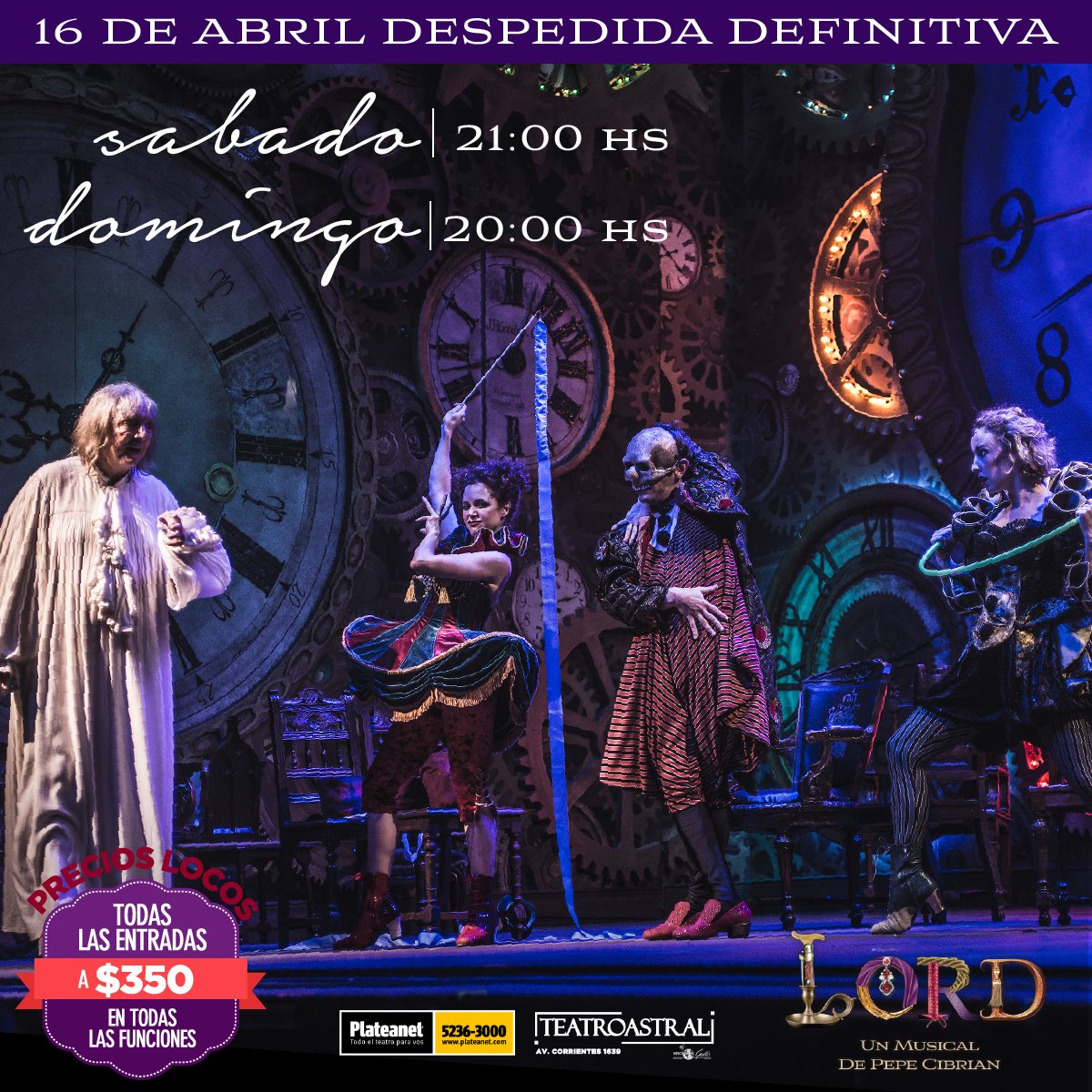 Sábado y Domingo para emocionarse! Cada vez estamos más cerca del final #LordElMusical 🎩🎶 DESPEDIDA 16/4! 
Entradas: bit.ly/Lord16