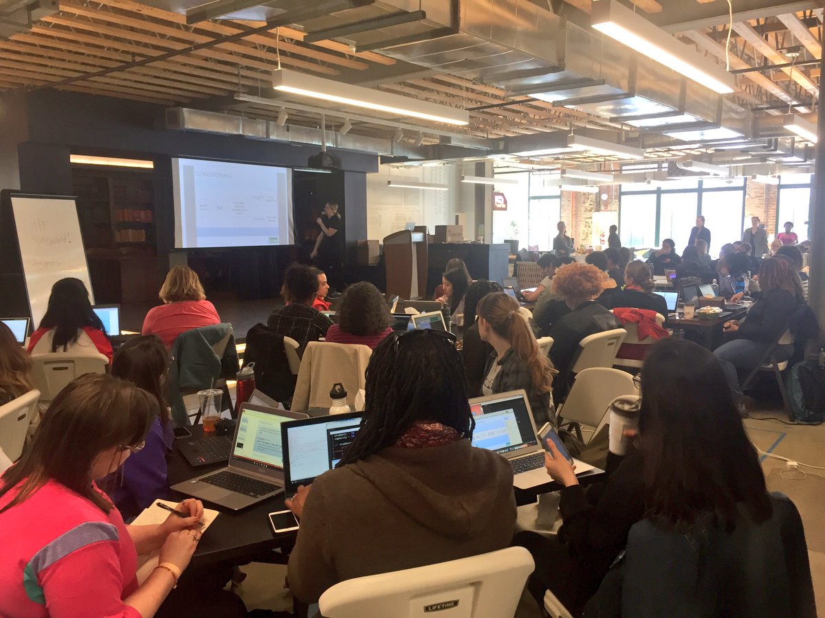 SoniaHinson's tweet photo. Teaching conditionals @hearmecode . These women in on their way to writing their first program in #python! #hearmecode https://t.co/vaITg1H33s