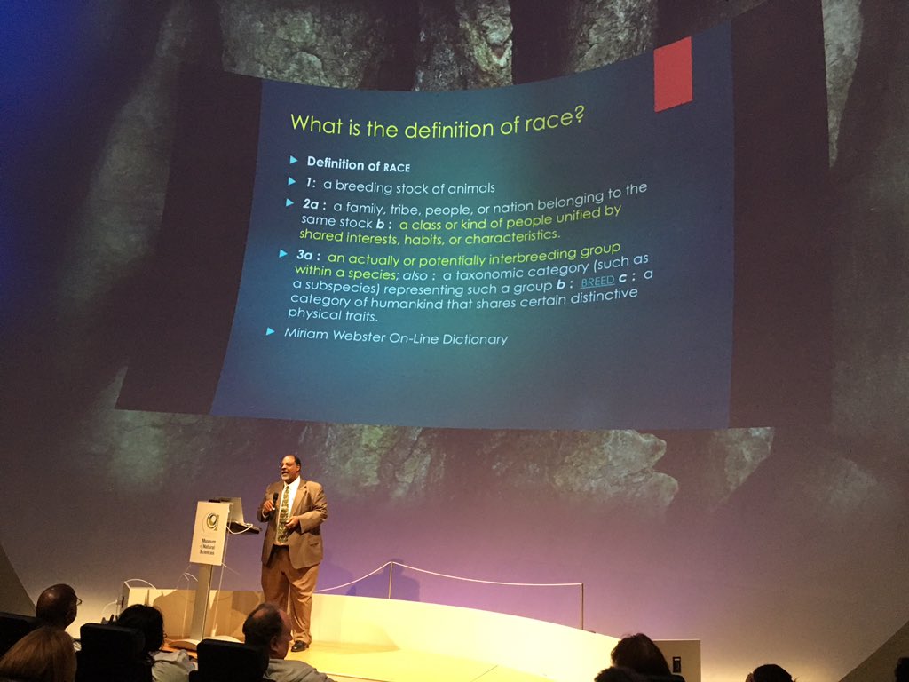 NaturalSciences's tweet photo. Dr. Graves says the dictionary still has the wrong definition of Race. Human variation exists, but not biological race. #TriSciTech https://t.co/vEdH1Vedle
