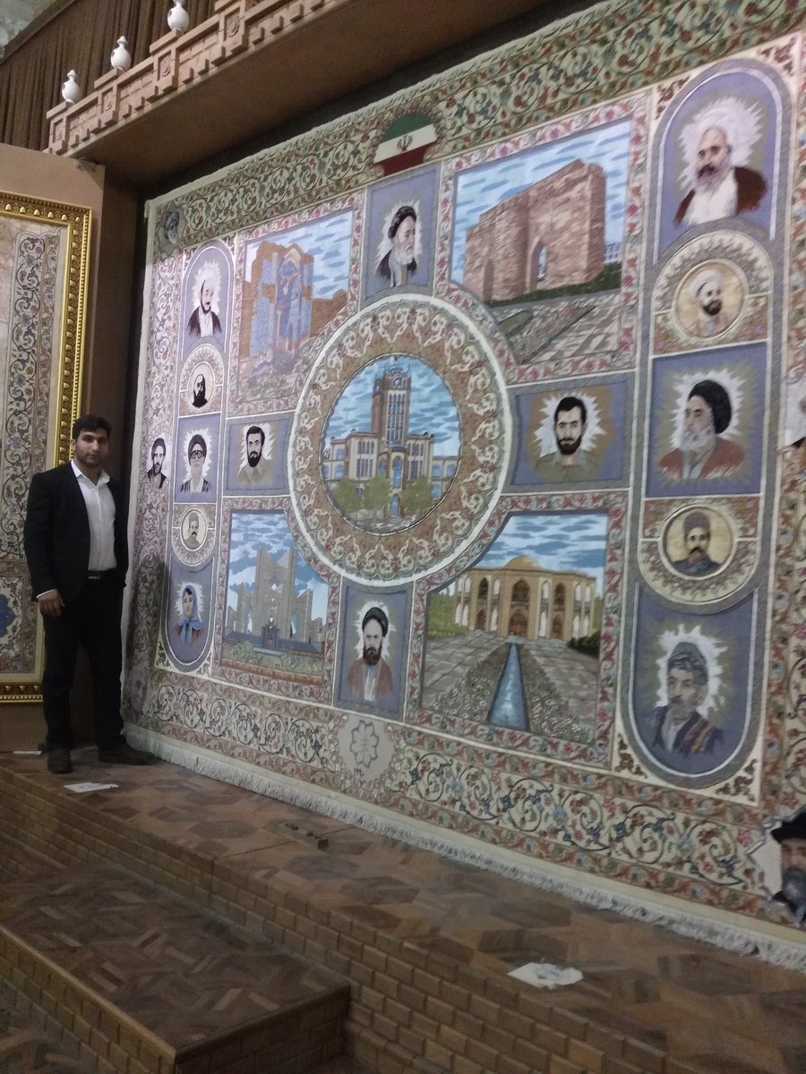 koushaManesh's tweet photo. I stand beside the one of famous and largest rug in the world and that made in  Tabriz and kept in Shahrdari Tabriz museum. https://t.co/BTOkrHV96Q