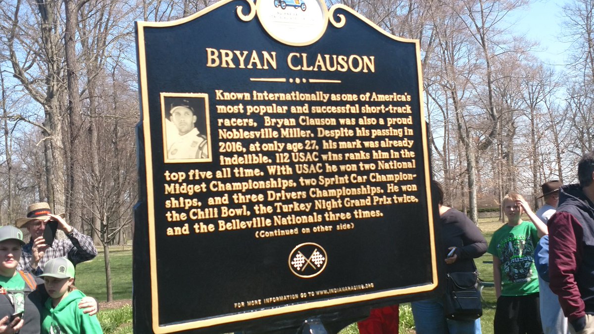 USACNation's tweet photo. The life &amp; career of Bryan Clauson was celebrated today with a ceremony &amp; the unveiling of a marker at Forest Park in Noblesville, Indiana. https://t.co/tm4rS21SVB