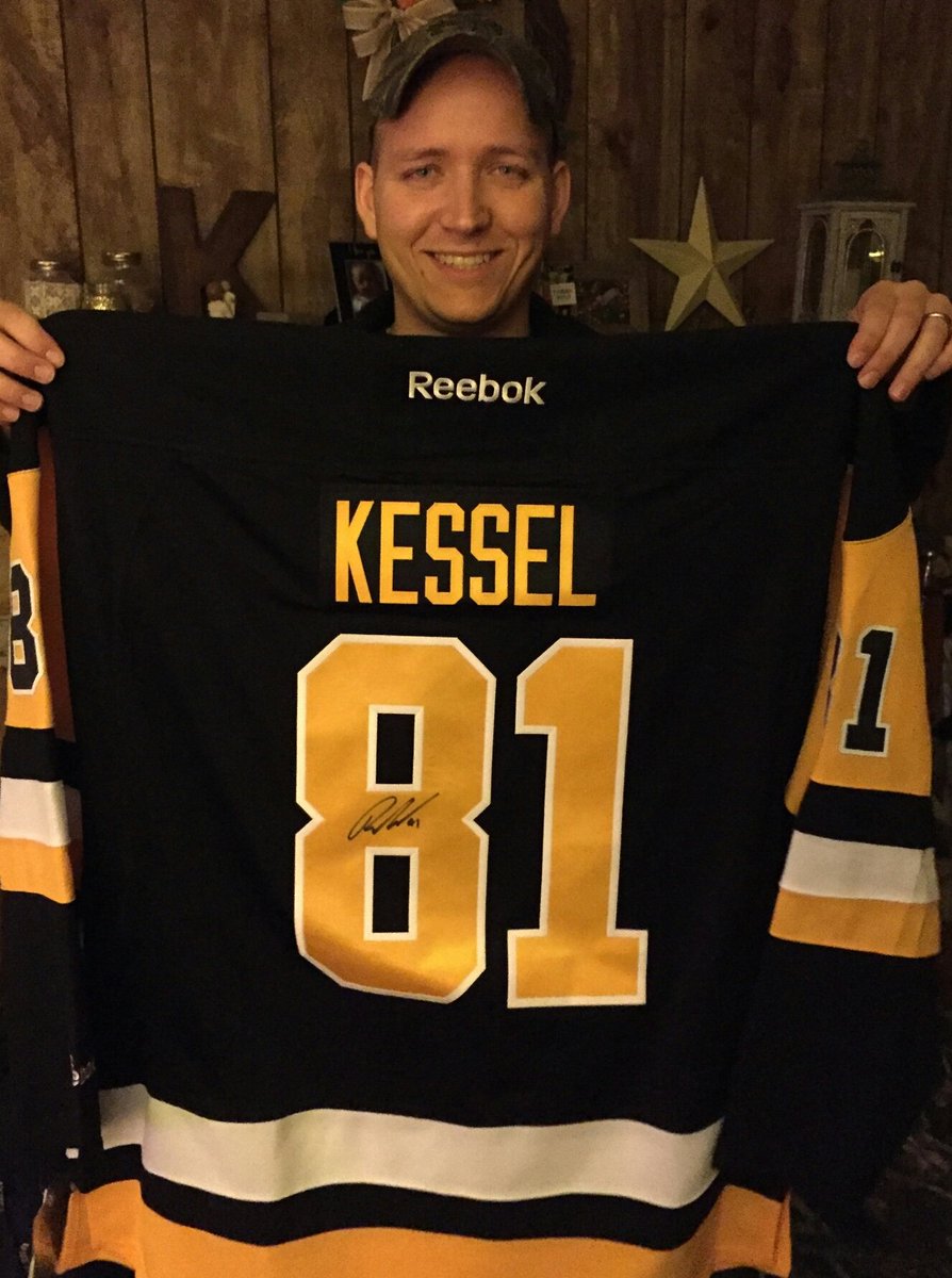 chel5's tweet photo. @penguins My son finally made it home to open his @MarioLemieuxFdn bag he bought. Thanks @PKessel81. #happy #LetsGoPens https://t.co/3Ku0xMIG4X