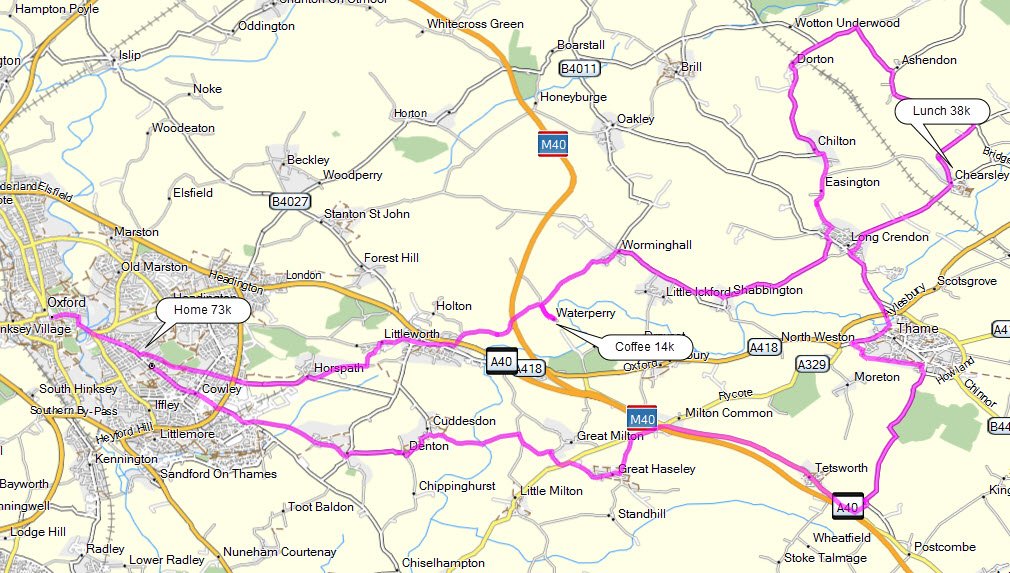Tomorrow's ride (9 April) to Waterperry and the hills nr Ashendon. Please note after lunch is a 1km offroad section bit.ly/2ocNosG