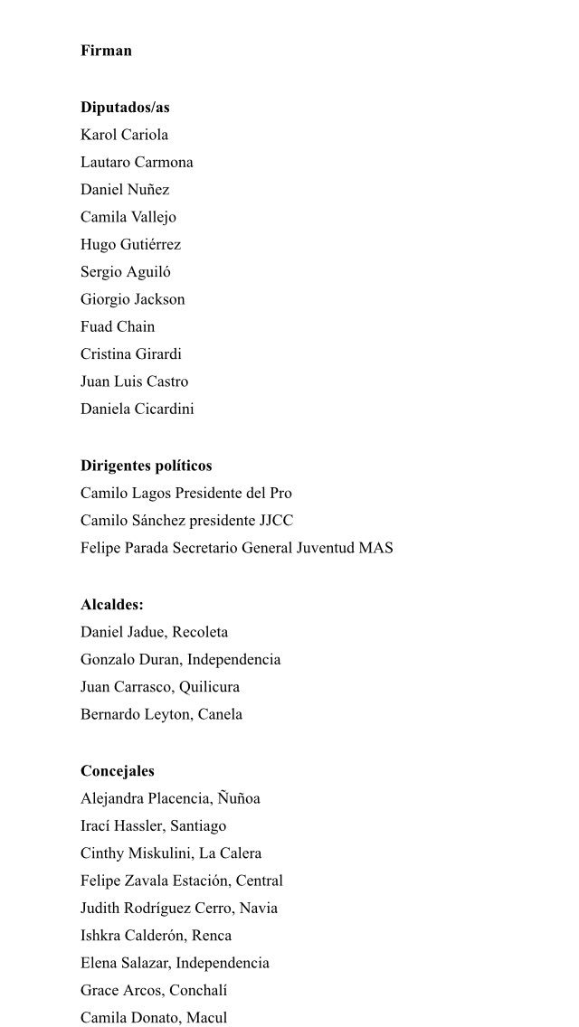 KarolCariola's tweet image. 11 Diputados/as, 4 Alcaldes, 21 concejales, 10 dirigentes estudiantiles firman carta a Donald Trump: ¡No más bombardeos al pueblo Sirio!
