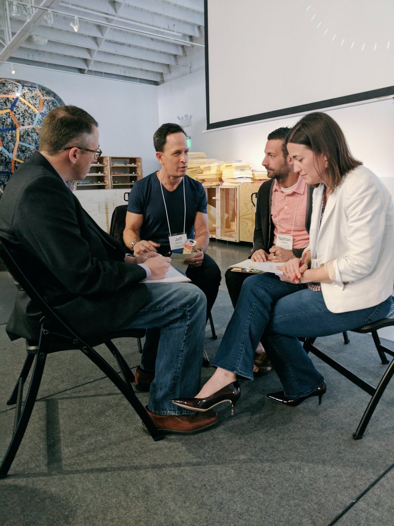 jenntaul's tweet photo. Post pitch contest, VC Panel pow wow!  Loving their feedback! #mwec2017 https://t.co/xwhnsg6gbH